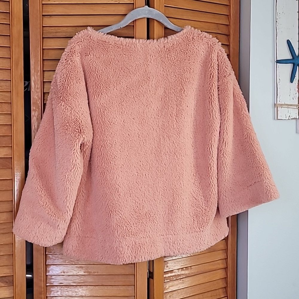 Madewell Faux Fur Teddy Sweater Pullover Blush Pink XS Cozy Soft - Picture 3 of 9